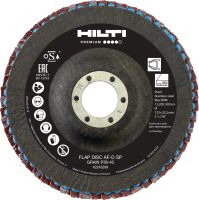 Slide 1 of 4 (selected): AF-D SP Convex flap disc Premium fibre-backed convex flap discs for rough to fine grinding of stainless steel, steel and other metals