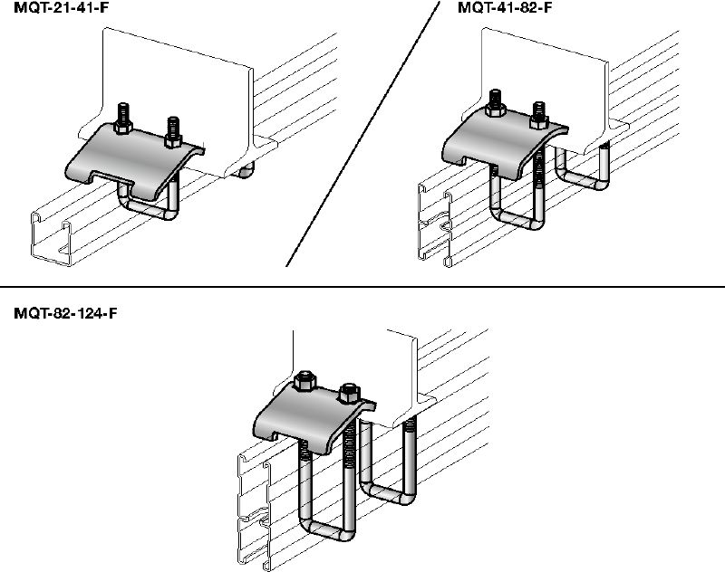 MQT-F Beam clamp Hot-dip galvanised (HDG) beam clamp for connecting MQ strut channels directly to steel beams