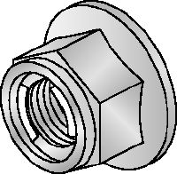 M10-SL-F Prevailing torque hexagon nut Hot-dip galvanised (HDG) prevailing torque hexagon nut with self-locking mechanism for use outdoors